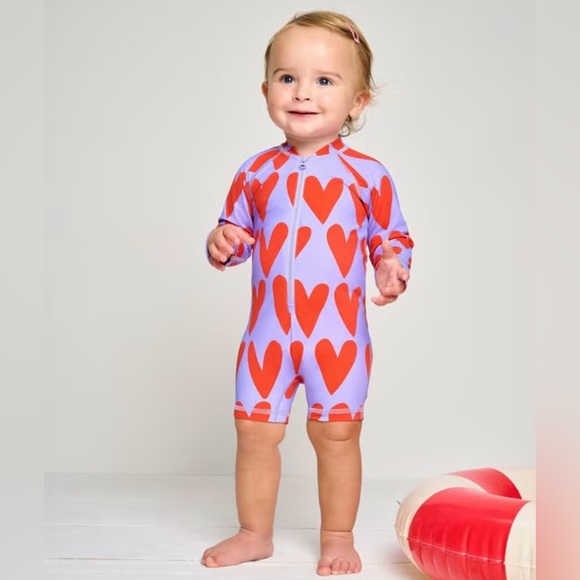 Hanna Andersson Baby Rashguard Suit - Hearts On Hearts On Sweet Lavender - 6-12M - Picture 2 of 13